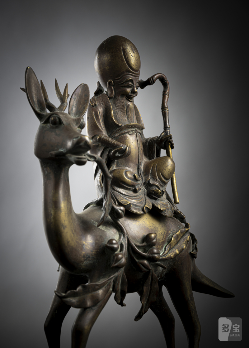 A well cast bronze censer of the Shoulao on a stag - 图3